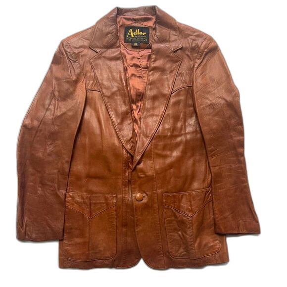 Vtg 1970s RARE Adler Leather BLAZER 2 Button Western Jacket SIZE 42 USA *READ - Picture 1 of 16